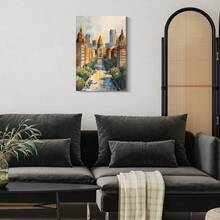 1pc Framed Canvas Poster, Cityscape, Classical Architecture, Watercolor Impression Style Wall Art Canvas Paintings, Ideal Gift For Bedroom Living Room Corridor, Wall Art, Wall Decor, Winter Decor, Room Decoration, 2D Flat Print, Not 3D - Multicolor - View 3