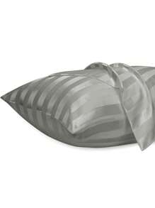 2 Packungen luxuriöse Seide-Satin gestreifte Kissenbezüge, dunkelgrauer 3 cm Streifen Jacquard ultra weiche Polyester Kuvertabschluss Kissenhüllen, maschinenwaschbar, 80-85 g/m², kühlender Komfort für Haar und Haut, Bettkissenschutz in Hotelqualität