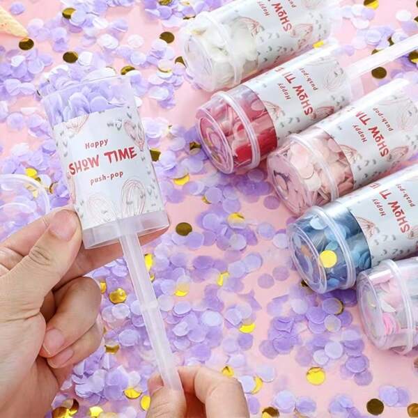 Novo lançador de confete para festa de fim de ano, decoração de festa de aniversário de casamento, confetes de papel coloridos