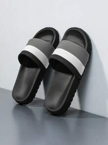 Teenagers' Gray & White Contrast, Casual Beach/Outdoor Slippers, School/Bathroom/Pool Slides, Sports Sandals, Thick & Soft Comfortable