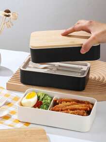 1 pieza Caja de almuerzo de madera para exteriores, caja de almuerzo para microondas, caja de almuerzo a prueba de fugas portátil, caja de almuerzo con cubiertos, caja de almuerzo para estudiantes japoneses, utilizada para la escuela, la pesca, el camping, Eid Al Fitr, Mubarak, útiles escolares