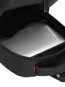 校园风多隔层字母印花尼龙双肩包男士钱包，可装15.6英寸商务笔记本电脑，多口袋轻便书包，大容量旅行包，便捷通勤日用包，多功能书包 - 黑色 - 查看 11