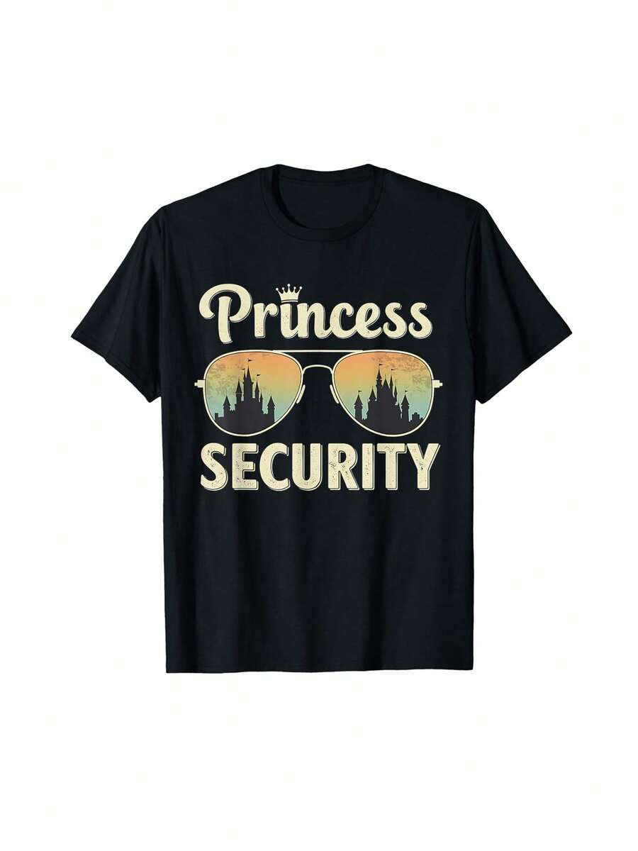 Princess Security Protection Retro Castle Matching Family T-Shirt Gift For Dad Gift For Travelers Mother's Day Gift For Grandma - Black - View 1