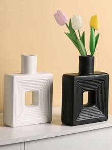 1pc White Ceramic Vase, Square Vase Home Decoration Minimalist Nordic Bohemian Style, Suitable For Living Room, Shelf, Table, Bookshelf, Fireplace And Entryway Decoration Vase Rama Decoration Rama