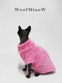 Pulover moale din fleece pentru animale de companie, 5 culori disponibile, culoare solidă caldă, potrivit pentru pisici Sphynx, pisici fără păr și câini de talie mică în toamnă/iarna - Roz pepene verde - Vizualizare 2