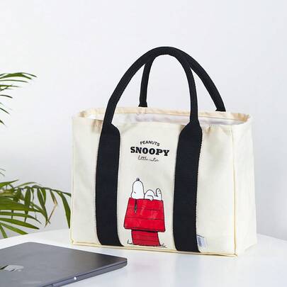 Miniso Snoopy Summer Travel Series Handbag Women Fashion Large Capacity Shoulder Bag Shopping Bag Cartoon Cute Print Tote Bag