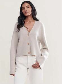 Women's Solid Color Business Casual Office Cardigan Sweater, Autumn/Winter Back To School Season