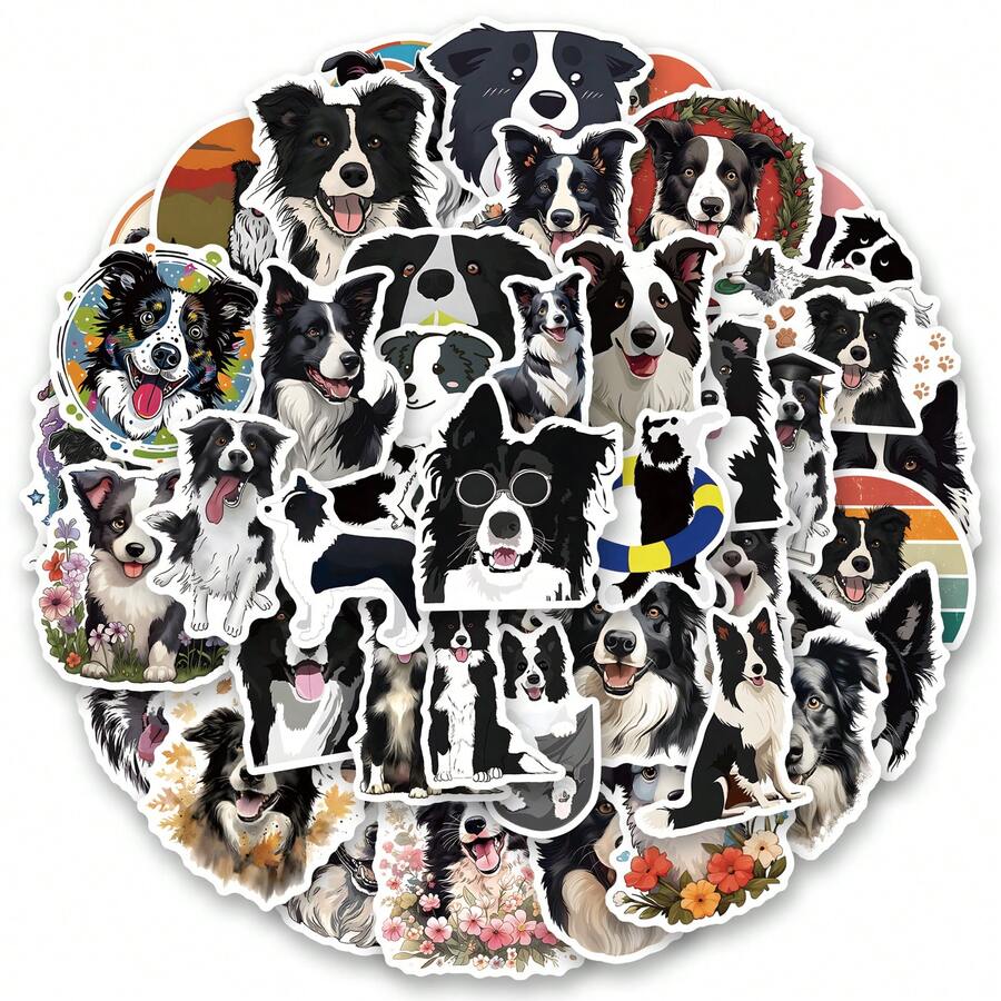50 件边境牧羊犬贴纸乙烯基美学贴纸剪贴簿、日记、保险杠、滑板、水瓶、卡通、安全帽、汽车贴纸和贴花 - 彩色 - 查看 1