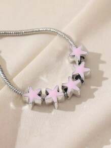 1pc Simple Fashion Drip-Oil Five-Pointed Star Beaded Copper Bracelet For Women Personalized DIY Chain Bracelet