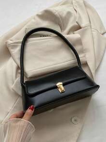 Miękka skóra ekologiczna z metalowym zamkiem, ozdoba w kształcie muszli, torebka typu bagietka w stylu vintage, damska torba na ramię, nowa torebka damska, mała torebka, mała torebka kwadratowa - Czarne - Zobacz 1