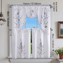 3pcs Spring Floral Curtain Set - Embroidered Butterfly Curtain Set, Handcrafted Cutwork Design, Light-Filtering Polyester Satin Rod Pocket Curtain Set For Kitchen, Living Room, Bedroom, Bathroom - With Butterfly Accents For Wedding Party,Outdoor Decor