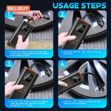 Compresor de aire portátil para inflar neumáticos, bomba de aire portátil 3 veces más rápida y arrancador de potencia, adecuado para neumáticos de automóvil, bomba de aire inalámbrica de 180 PSI con batería potente, con manómetro digital, adecuado para neumáticos de automóvil, bicicleta y motocicleta, pelotas deportivas - Negro - Ver 6