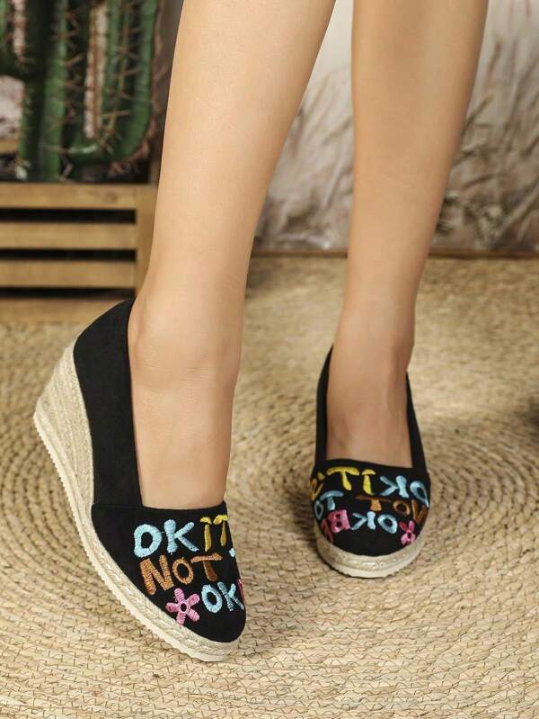 Women's Platform Wedge Shoes, 2025 New European And American Fashion Versatile Design, Minimalist Waterproof Heel, Elegant Comfortable Casual Woven Shoes
