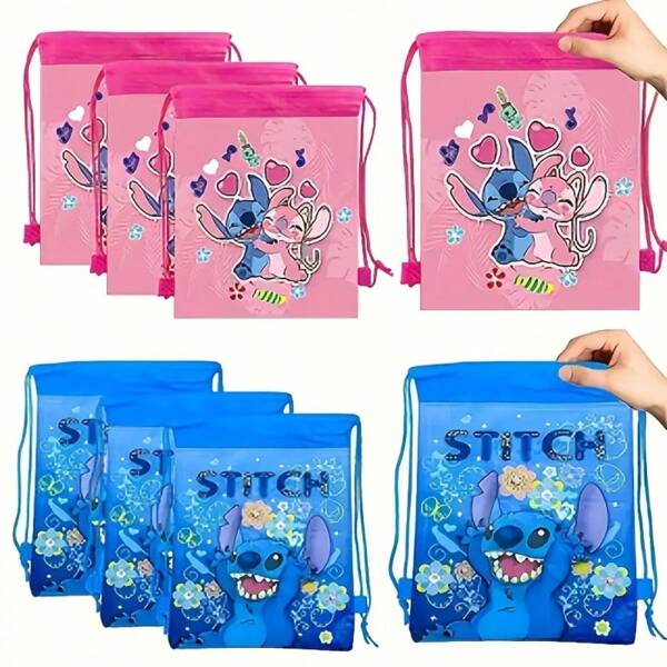 Disney 12pcs Stitch Drawstring Bags - Official Authorized, Colorful Cartoon Backpacks, Non-Woven Soft Shells, Hand Washable, Suitable For Birthday, Travel, Clothing Protection, Valentine's Day, Christmas, Thanksgiving, Halloween Gifts, Stitch Backpack