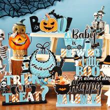 6 Stück Halloween Deko, hölzerner Trick or Treat Tisch Mittelpunkt, Party Zubehör