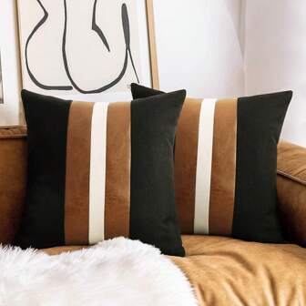 1 pièce/2 pièces Housses de coussin , taies d'oreiller décoratives noires et blanches, housses de coussin modernes rayées marron, pour canapé et lit (sans insert de coussin)