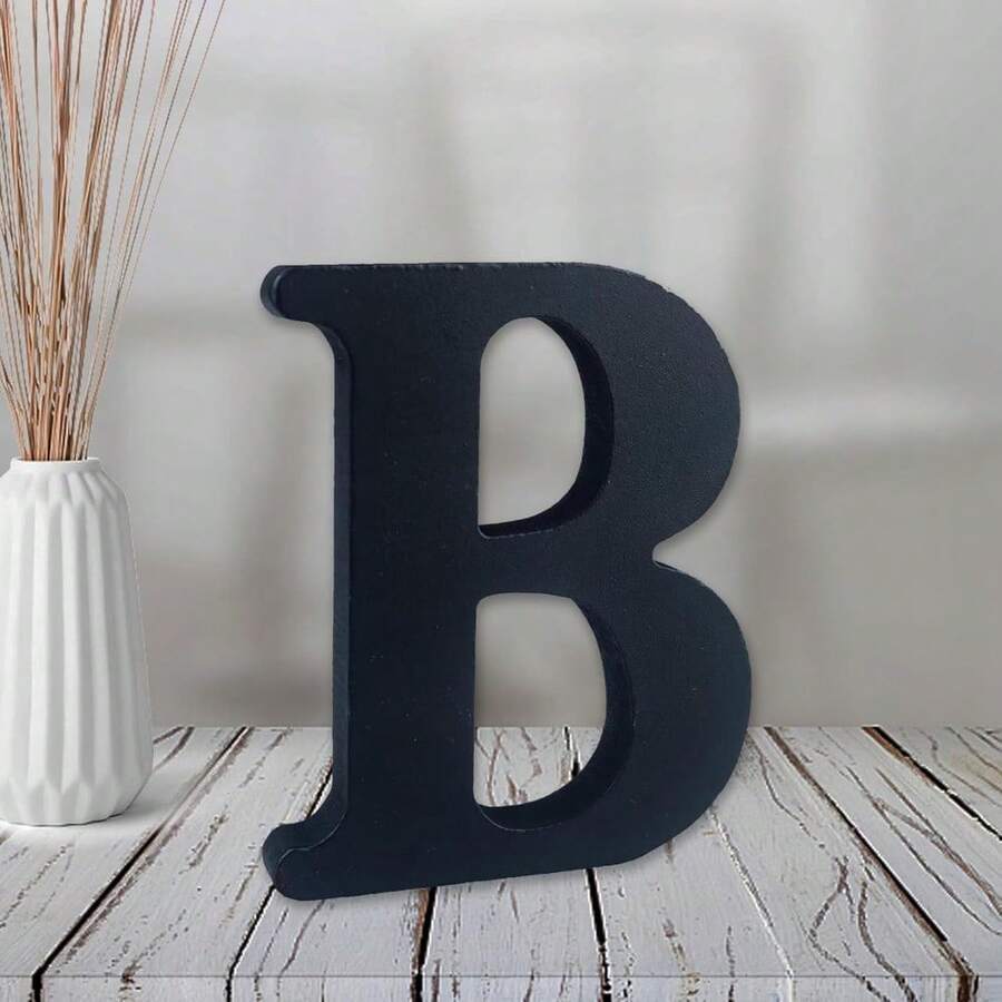 Local Delivery-- 4 Inch Black Wood Letters Unfinished Wood Letters For Halloween Decorative Standing Letters Slices Sign Board Decoration For Craft Home Party Projects (A) - B - View 1