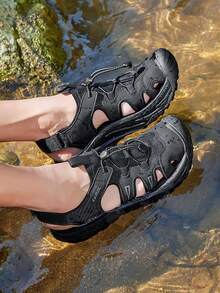 CAMEL CROWN 男士透气舒适休闲沙滩凉鞋，防滑闭趾徒步凉鞋，夏季 - 黑色 - 查看 3