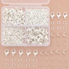 350pcs/Box DIY Jewelry Findings Kit, Includes: 50pcs Lobster Clasps, 100pcs Open Jump Rings, 100pcs Crimp Beads, 100pcs Double Cones, Sturdy & Easy To Operate, Jewelry Connectors, Charms, Pendants, Beading Supplies For DIY Crafting, Necklace, Bracelet Making