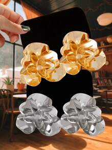 2 paires de boucles d'oreilles à tige exagérées à motif floral doré et argenté, accessoires de mode pour femmes et filles, convenant pour le quotidien casual, les fêtes et les robes du soir