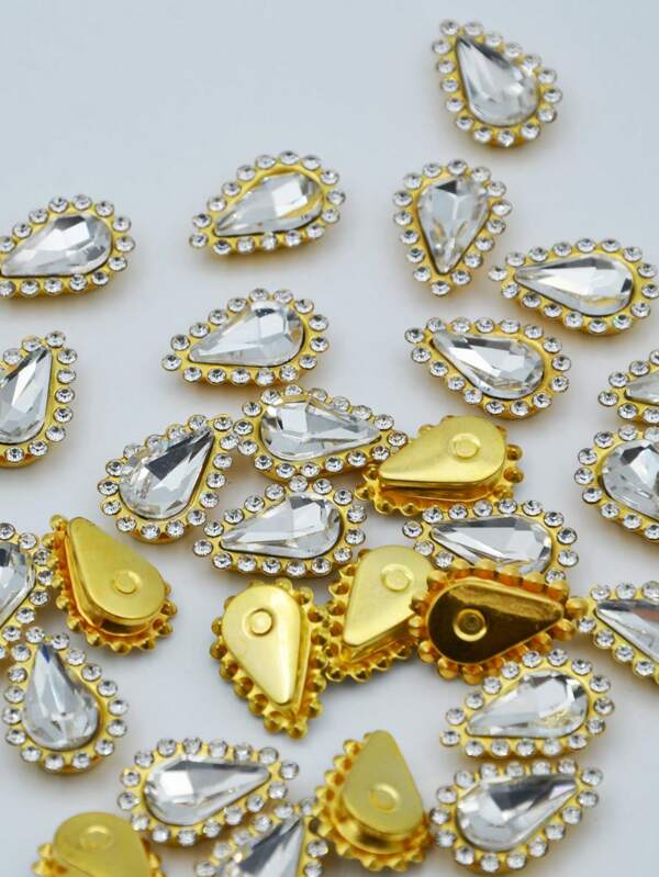50pcs Rhinestones, Teardrop Crystal Rhinestone Pointed Flat Back Metal Suitable For Craft Shoes Dress Clothing Earrings Sewing Decoration (13x8mm)
