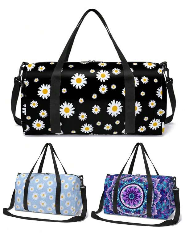 Durable Creative Luggage Bag, Daisy/Mandala/Mushroom Multicolor Options, Full Print Design For Boys & Girls, Sturdy Polyester Material Travel Bag