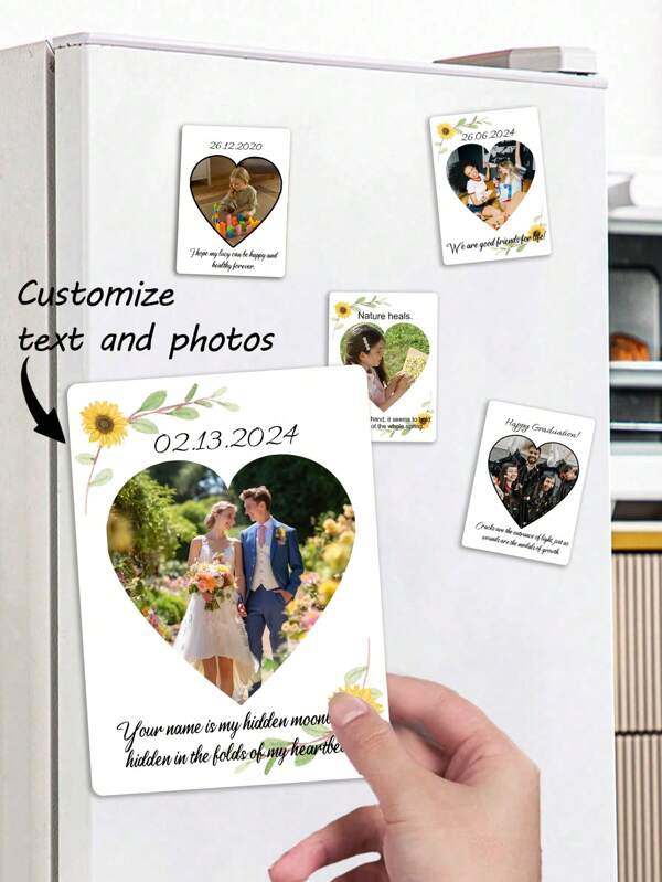 1 pezzo Frigorifero personalizzato con foto, testo o immagine, stile retrò con pizzo e fiori, carta fotografica, personalizzabile fai-da-te, idea regalo per il proprio ragazzo/ragazza per San Valentino, adatto per decorare stanze, feste di compleanno, matrimoni, college, decorazione della casa, cucina e camera da letto, regalo per una nuova casa
