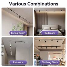 Rotatable Spotlight Ceiling LED Track Light, 3-Color Adjustable, Memory Function, LED Ceiling Track Lighting Kit, Home Decor Recessed Lighting, 220V, Black/White Track Light Set With Track Rail Accessories, Suitable For Stores, Home, Living Room, Kitchen, Bedroom, Clothing Store, Mall, Study, Closet, Display Cabinet, Exhibition Hall, Studio, Gallery, Corridor, Dining Room, Bar, Gym - Track Spotlights - View 9