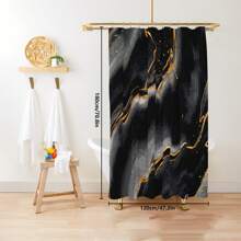 1pc/4pcs Black Marble Patterned Summer Shower Curtain Four Piece Set, Including Waterproof Shower Curtain, Non Slip Floor Mat, Toilet Seat Cover, And U-Shaped Mat, Complete Set Of Shower Curtain Kit, Twelve Hooks, Bathroom Decoration, Holiday Gift Back To School