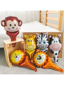 12pcs Animal Patterned Hand Held Balloons, Birthday Party Decorations, Holiday Party Decor Cartoon Animal Hand Balloons - Animals Holding Stick Balloons - View 6