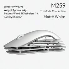 Ratón AJAZZ Light Krypton M259 de aleación de aluminio y magnesio con conexión de tres modos, diseño liviano, experiencia ultraligera de 64 g, el sensor PAW3395 es más rápido, tasa de retorno de 1k, batería de 350 mAh, batería de larga duración, ratón de diseño hueco de 7 botones