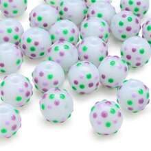 10 peças de contas redondas de vidro com bolinhas decoradas em cores doces para fazer joias, pulseira, colar, corrente de telefone, suprimentos para artesanato