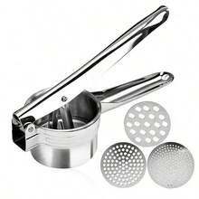 1pc Potato Masher, Potato Press, Potato Ricer, Stainless Steel Potato Masher, Kitchen Vegetable Masher With Non-Slip Handle, Manual Fruit & Vegetable Grinder With Changeable Discs, Vegetable Grinder, Kitchen Supplies, Kitchen Gadget - Multicolor - View 1