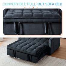 3 In 1 Convertible Sleeper Sofa Bed, Futon Couches For Living Room With Side Pocket | Adjustable Backrest| Velvet Fabric | Pull Out Couch | Love Seat Sofa| Sectional Sofa Bed| 2-Seat Sofa Bed - 黑色 - 查看 5
