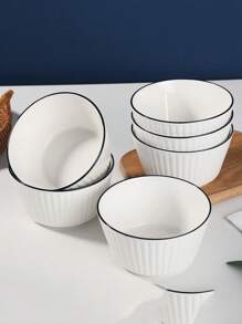 4pcs/2pcs Ceramic Vertical Stripe Bowls 5.1 Inches And Plates 6.9 Inches, Simple Handmade Ceramic Tableware, Japanese Rice Bowls, Dessert Bowls, Suitable For Home Kitchen, Dining Party, Kitchen Utensils, Oven And Microwave Friendly