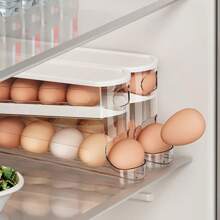 Bilayer Fridge Egg Storage Box Automatic Rolling Eggs Holder Rack Ladder Style Refrigerator Eggs Dispenser Egg Organizer Holder