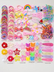 869pcs Set Girls Multi-Color Faux Pearl Flower, Bowknot, Watermelon, Rainbow, Starfish, Pentagram, Small Flower Hair Clips, Hair Ties, Hair Pins Hair Accessories Combo Set, Everyday Use & Gift, Hair Accessories, Summer, Claw Clips, Gifts, Bows, Cute, Classy, Best Friend Gifts, Hair Bands - 彩色 - 查看 3
