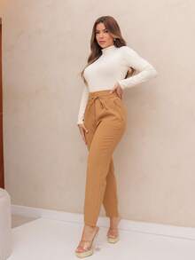 Fleur D'hiver Mode Straight Tailor Dress Pants - Camel - View 3