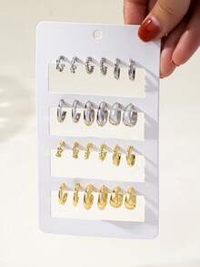 24pcs Minimalist Small Crystal Stud & Hoop Earrings Set, Versatile For Date, Vacation, Daily Wear, Couple Gift, Festival - Gold and Silver - View 4