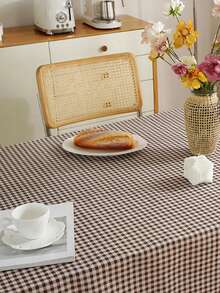 1/24 件日式紧凑型格子桌布，带流苏边，适合家庭、餐桌的长方形桌布 - 白卡色 - 查看 5