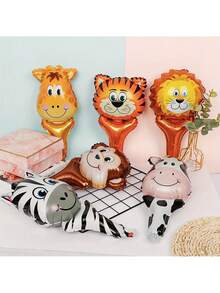 12pcs Animal Patterned Hand Held Balloons, Birthday Party Decorations, Holiday Party Decor Cartoon Animal Hand Balloons - Animals Holding Stick Balloons - View 5