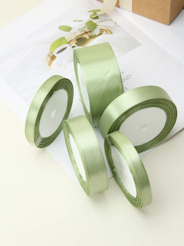 1 Pc Sage Green Satin Ribbon, Width 1cm/1.5cm/2cm/2.5cm/3cm/4cm/5cm/7.5cm/10cm, Length 22m, Soft Polyester Material, Suitable For Flower Packaging, Gifts, Clothes, Hair Accessories, Bows, Wedding Decor, DIY Crafts