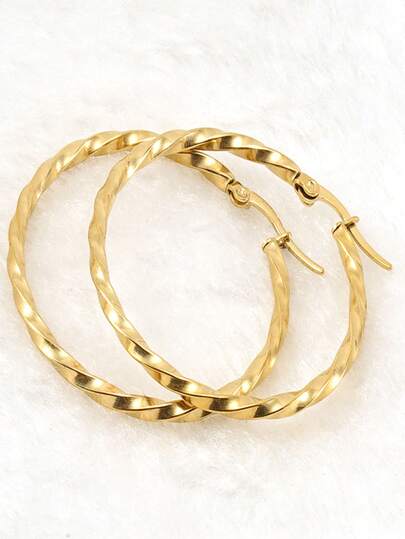 Fashionable Stainless Steel Textured Hoop Earrings For Women For Daily Decoration