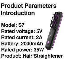 Portable Cordless Straight Hair Comb,Portable Negative Ion Straightening Brush,Long Battery Hot Comb Hair Straightener,Lightweight & Mini Carry,Settings Anti-Scald