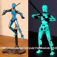 1pc Glow-In-The-Dark Articulated Action Figure - 3D Printed, Multi-Jointed Collectible Toy, Blue/Transparent - Multicolor - View 7