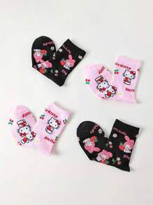 Sanrio 2 Pairs Sanrio Cartoon Socks Women Cute Socks, Comfortable, Breathable, Personalized Creative Anime, Mid Calf, Y2k, Machine Washable, For Couple, Men, Women