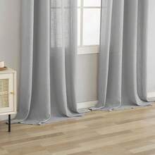 New  Linen Gray Grommet Curtains 84 Inch Length For Bedroom Boho Semi Sheer Drap, 2 Panels - 亞麻灰 52 寬 x 84 長(兩包) - 查看 4
