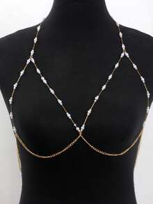 1件装女士性感珍珠胸链，身体链项链，全身锁骨链，性感链带露背饰品 - 彩色 - 查看 11