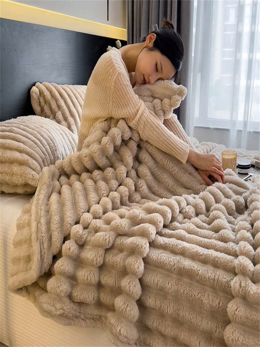 1 件纯色条纹格子柔软保暖羊毛毯，适用于卧室、房间装饰、四季皆宜、礼物、舒适柔软的女士盖毯、可机洗、现代风格、多用途、质地柔软、适用于床、沙发、旅行、办公室、圣诞节、万圣节、母亲节、羊毛毯礼物、露营毯、超大流苏仿毛皮法兰绒盖毯、休闲午睡毯、办公室小盖毯