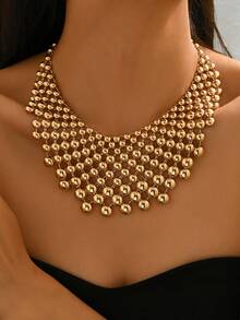 1pc Y2K Style Gold Chunky Bubble Necklace For Women Clubwear Statement Jewelry Chunky Necklace, Statement Necklace, Y2K Accessories - Multicolor - View 2